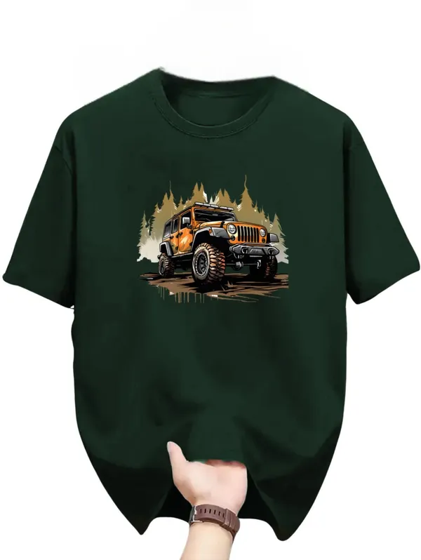 Green_Pure_Cotton_Self_Design_Round_Neck_Tshirt_For_Men