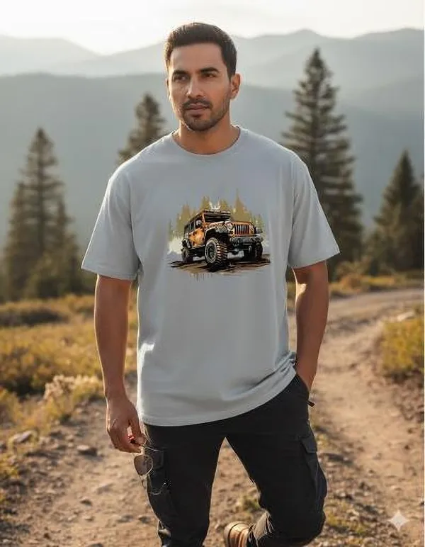 Grey_Pure_Cotton_Self_Design_Round_Neck_Tshirt_For_Men