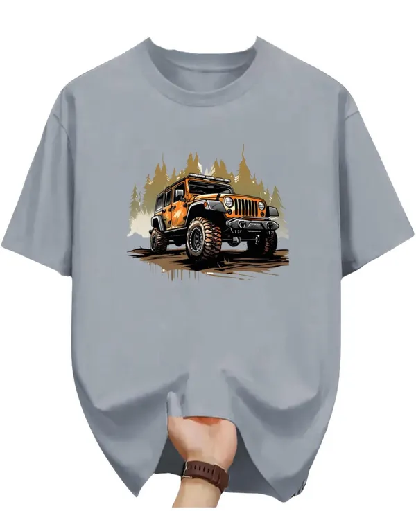 Grey_Pure_Cotton_Self_Design_Round_Neck_Tshirt_For_Men