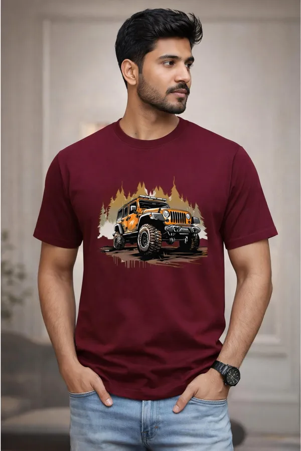 Maroon_Pure_Cotton_Printed_Round_Neck_Tshirt_For_Men
