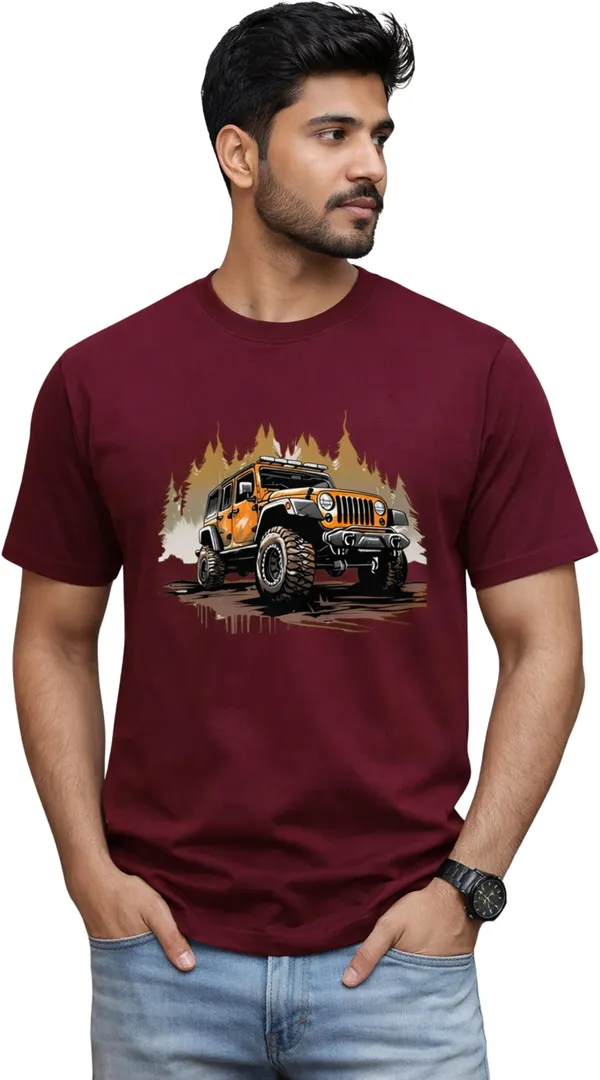 Maroon_Pure_Cotton_Printed_Round_Neck_Tshirt_For_Men