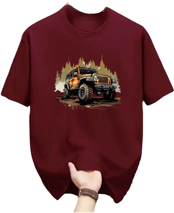 Maroon_Pure_Cotton_Printed_Round_Neck_Tshirt_For_Men