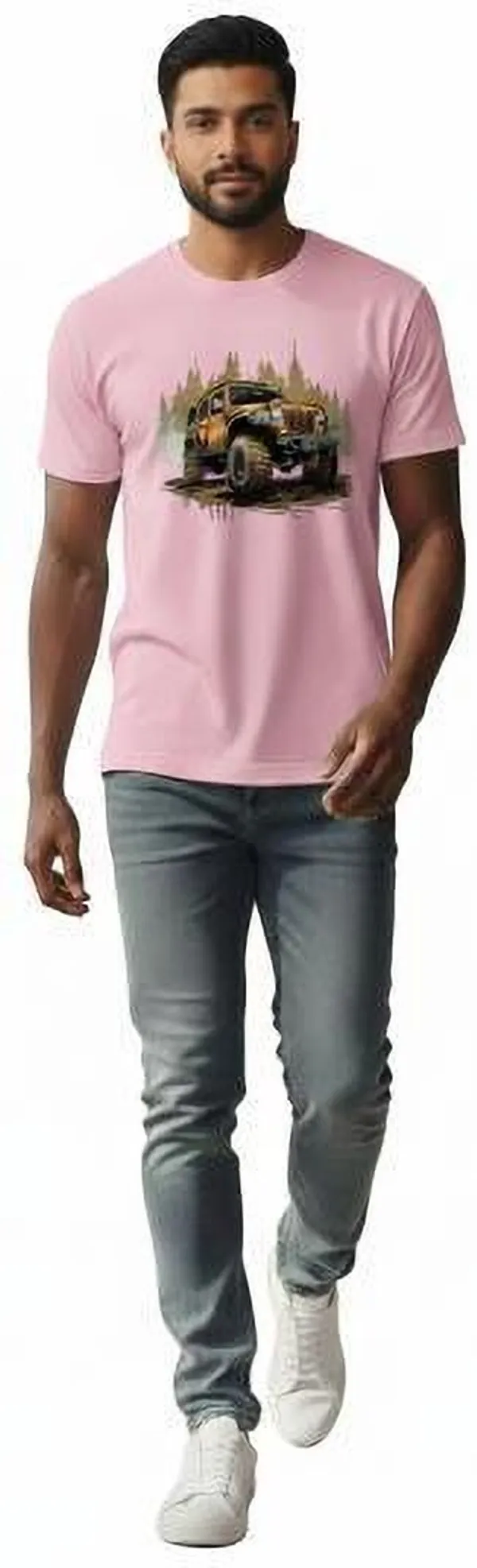 Pink_Pure_Cotton_Self_Design_Round_Neck_Tshirt_For_Men