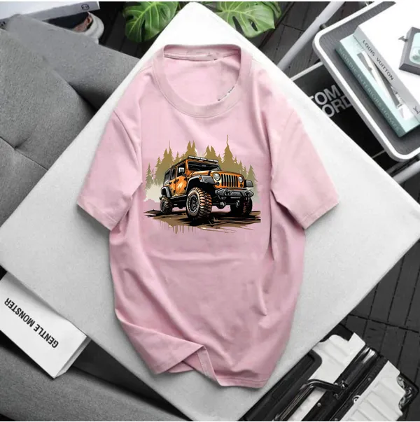 Pink_Pure_Cotton_Self_Design_Round_Neck_Tshirt_For_Men