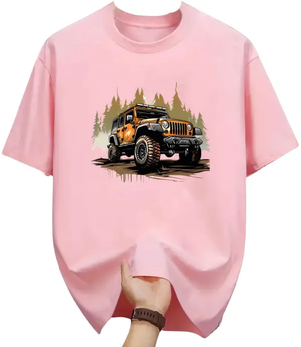 Pink_Pure_Cotton_Self_Design_Round_Neck_Tshirt_For_Men