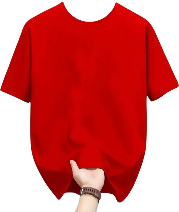 Red_Pure_Cotton_Self_Design_Round_Neck_Tshirt_For_Men