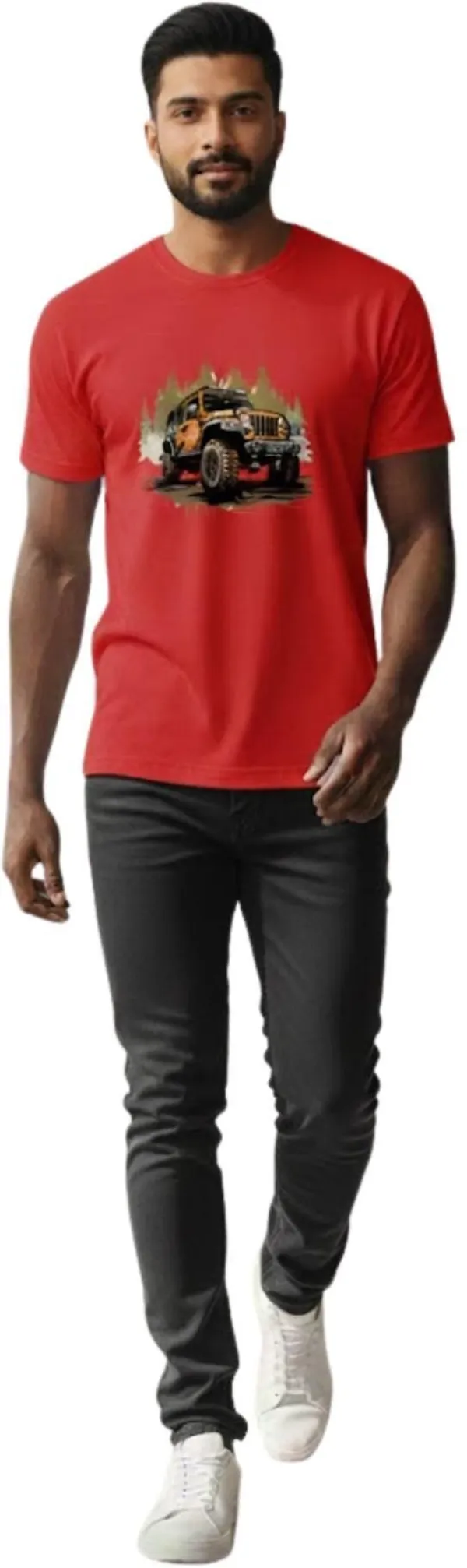 Red_Pure_Cotton_Self_Design_Round_Neck_Tshirt_For_Men