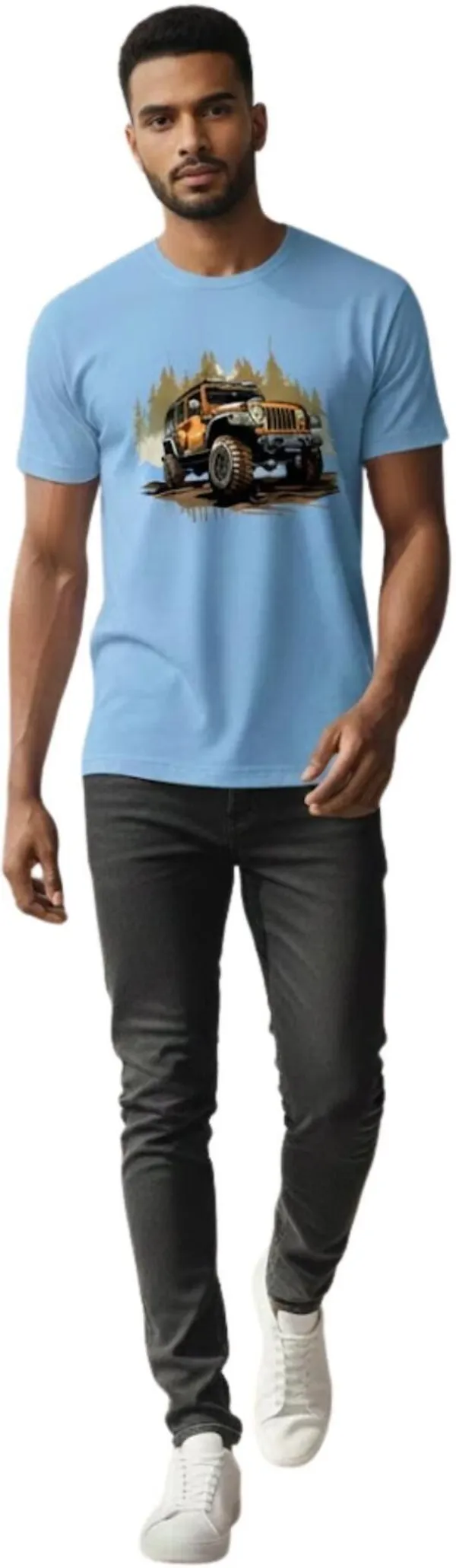 Light_Blue_Pure_Cotton_Self_Design_Round_Neck_Tshirt_For_Men