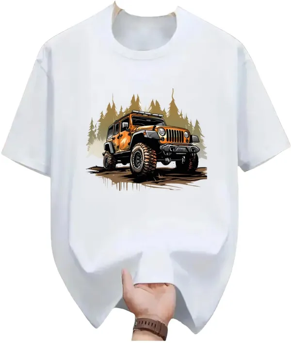 White_Pure_Cotton_Self_Design_Round_Neck_Tshirt_For_Men