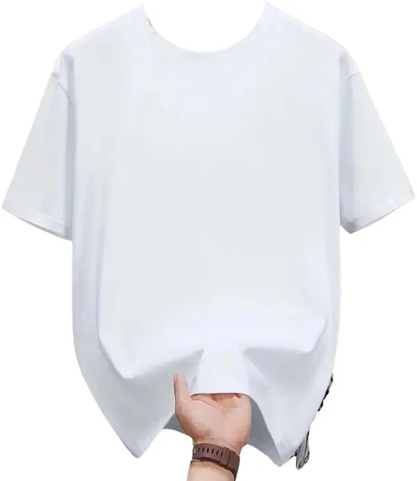 White_Pure_Cotton_Self_Design_Round_Neck_Tshirt_For_Men