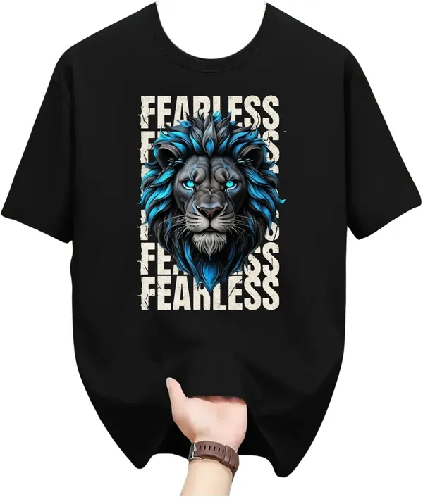 Black_Pure_Cotton_Self_Design_Round_Neck_Tshirt_For_Men