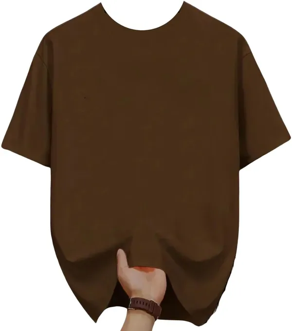 Brown_Pure_Cotton_Self_Design_Round_Neck_Tshirt_For_Men