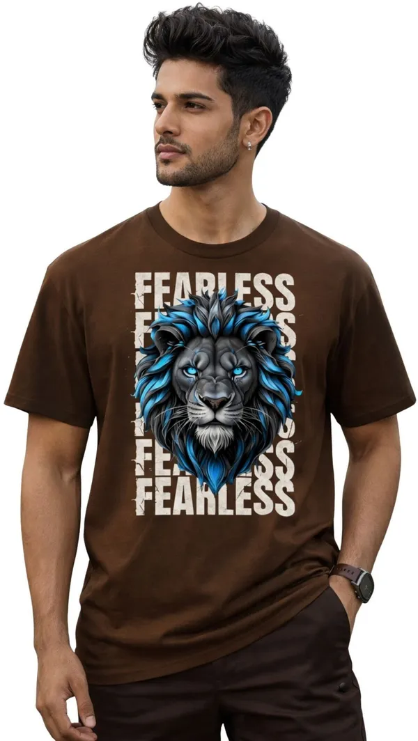 Brown_Pure_Cotton_Self_Design_Round_Neck_Tshirt_For_Men