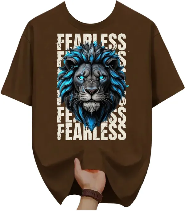 Brown_Pure_Cotton_Self_Design_Round_Neck_Tshirt_For_Men