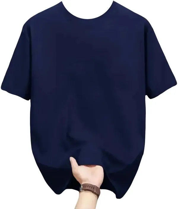 Dark_Blue_Pure_Cotton_Self_Design_Round_Neck_Tshirt_For_Men