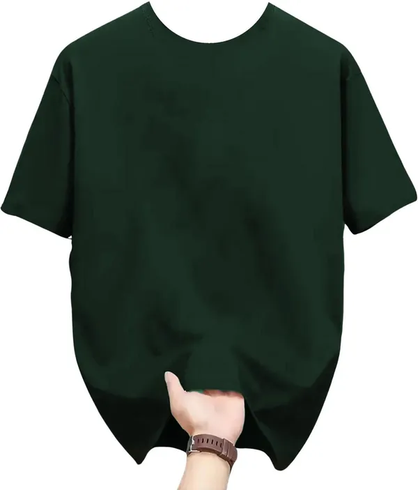 Green_Pure_Cotton_Self_Design_Round_Neck_Tshirt_For_Men
