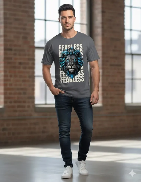 Grey_Pure_Cotton_Self_Design_Round_Neck_Tshirt_For_Men