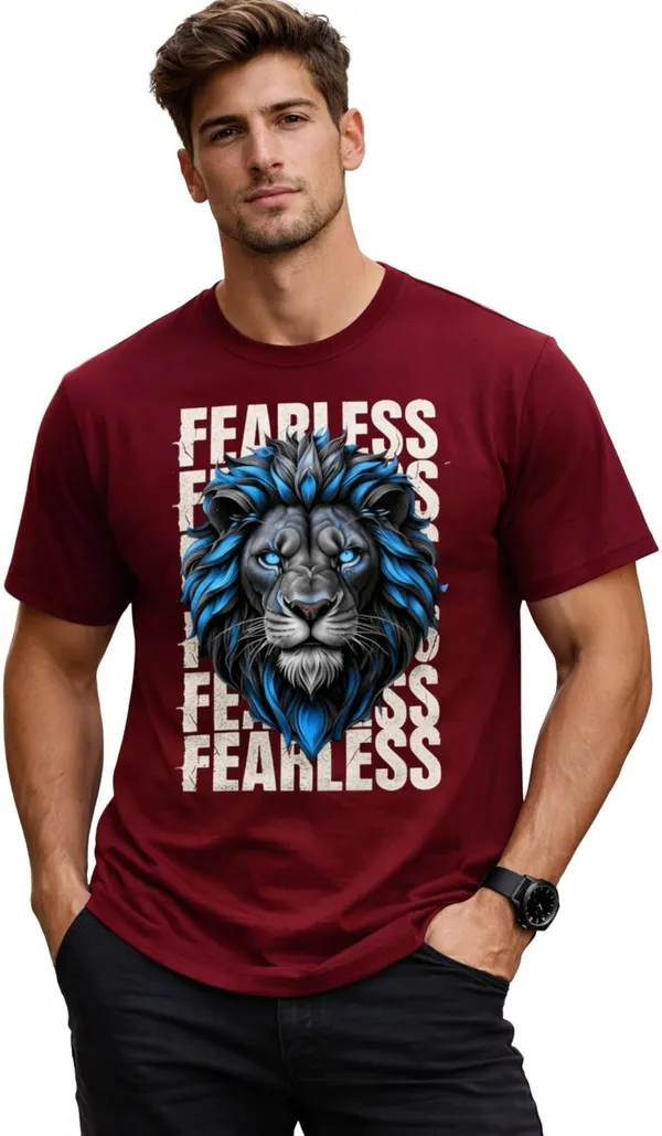 Maroon_Pure_Cotton_Self_Design_Round_Neck_Tshirt_For_Men