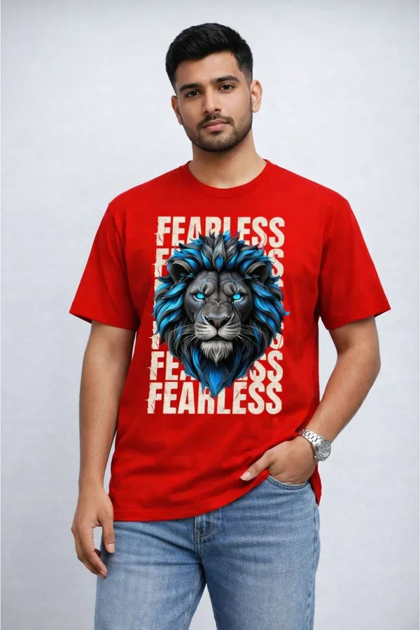 Red_Pure_Cotton_Self_Design_Round_Neck_Tshirt_For_Men