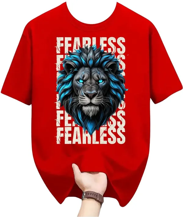 Red_Pure_Cotton_Self_Design_Round_Neck_Tshirt_For_Men
