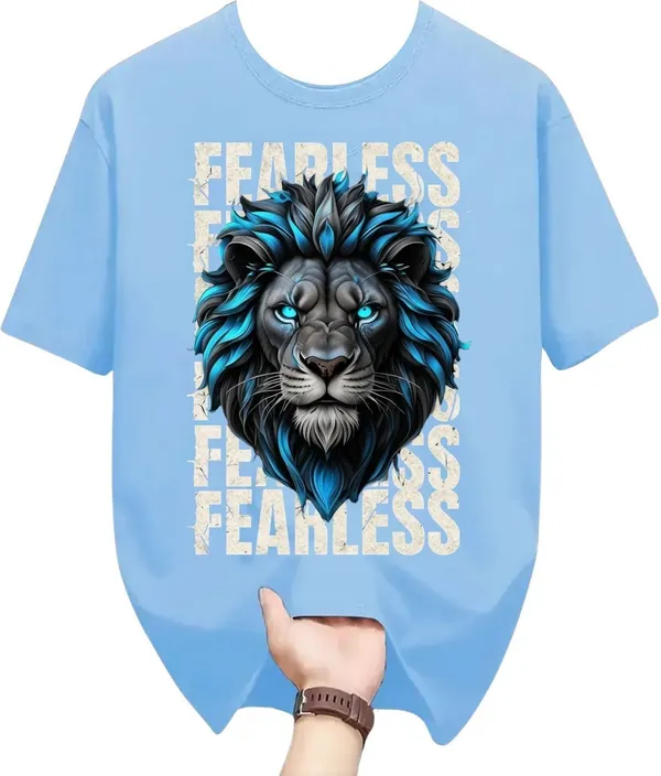 Light_Blue_Pure_Cotton_Self_Design_Round_Neck_Tshirt_For_Men