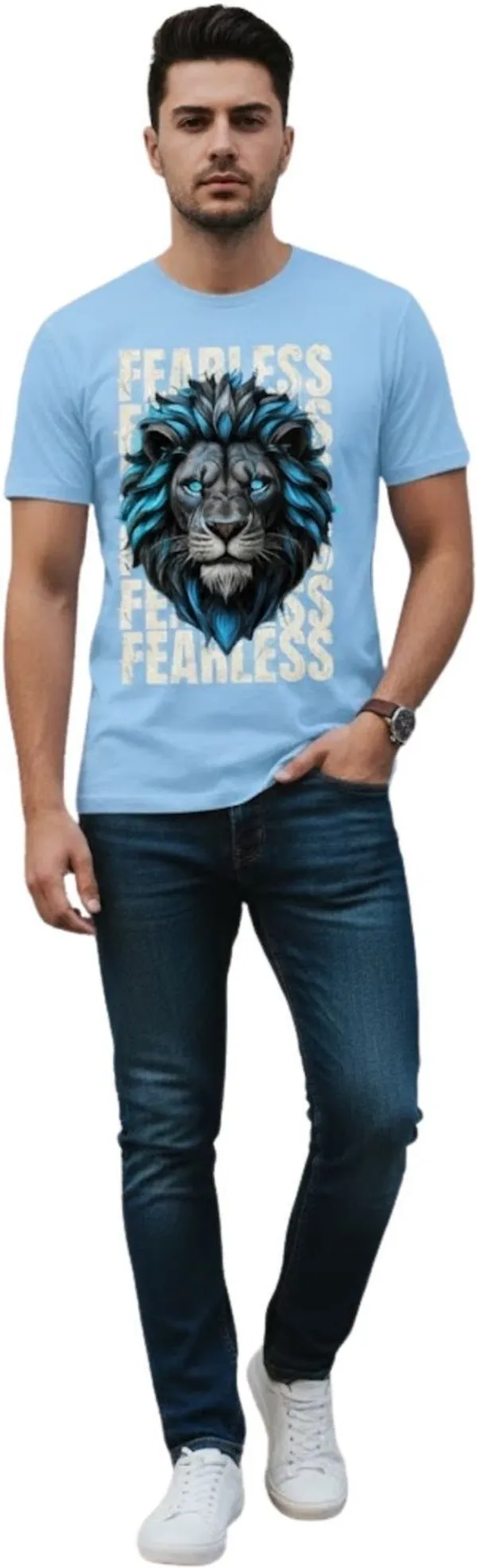 Light_Blue_Pure_Cotton_Self_Design_Round_Neck_Tshirt_For_Men