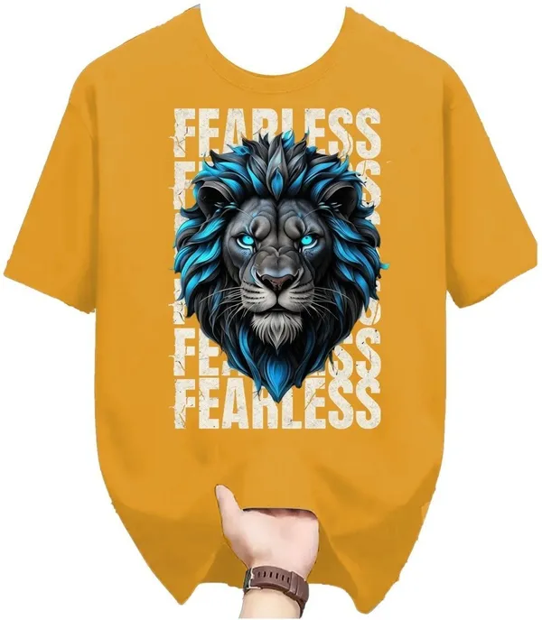 Yellow_Pure_Cotton_Self_Design_Round_Neck_Tshirt_For_Men