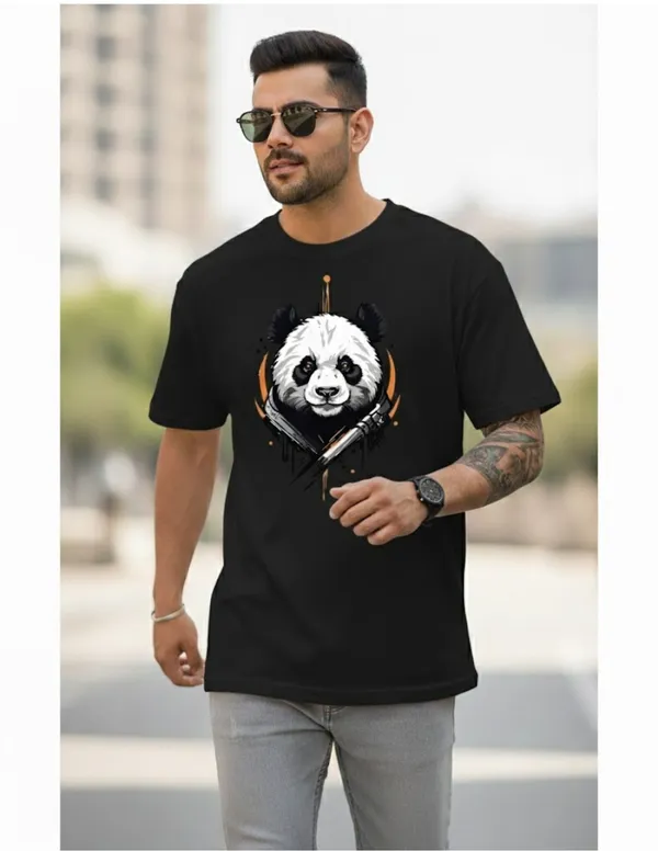 Black_Pure_Cotton_Self_Design_Round_Neck_Tshirt_For_Men