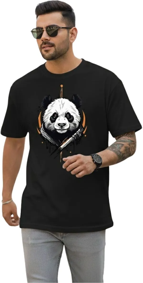Black_Pure_Cotton_Self_Design_Round_Neck_Tshirt_For_Men