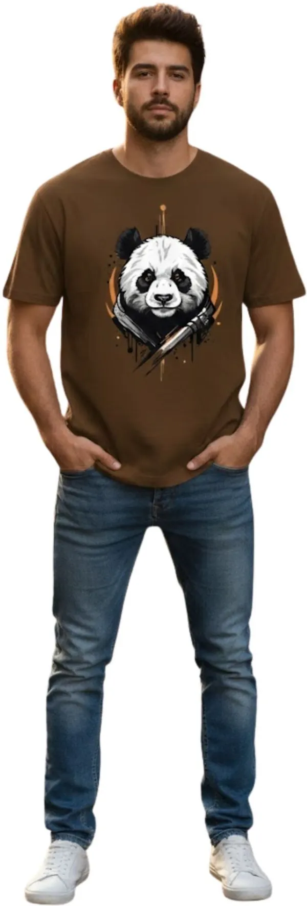 Brown_Pure_Cotton_Self_Design_Round_Neck_Tshirt_For_Men