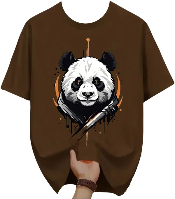 Brown_Pure_Cotton_Self_Design_Round_Neck_Tshirt_For_Men
