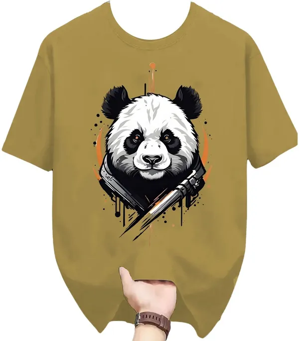 Yellow_Pure_Cotton_Self_Design_Round_Neck_Tshirt_For_Men