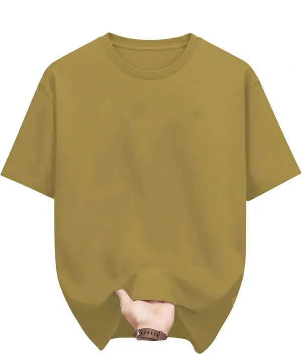 Yellow_Pure_Cotton_Self_Design_Round_Neck_Tshirt_For_Men
