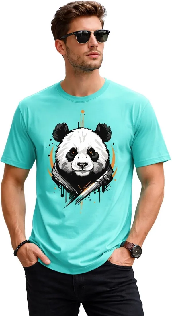 Light_Blue_Pure_Cotton_Self_Design_Round_Neck_Tshirt_For_Men