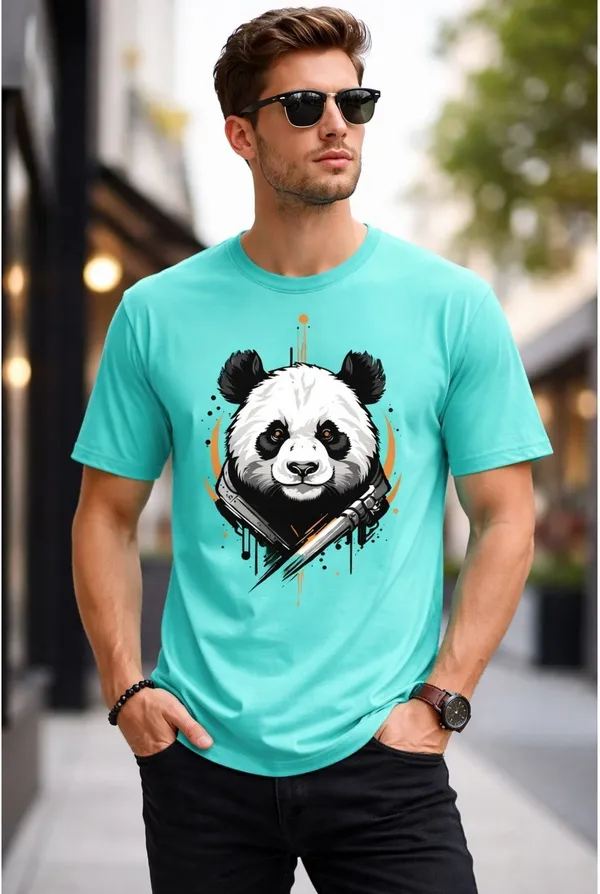 Light_Blue_Pure_Cotton_Self_Design_Round_Neck_Tshirt_For_Men