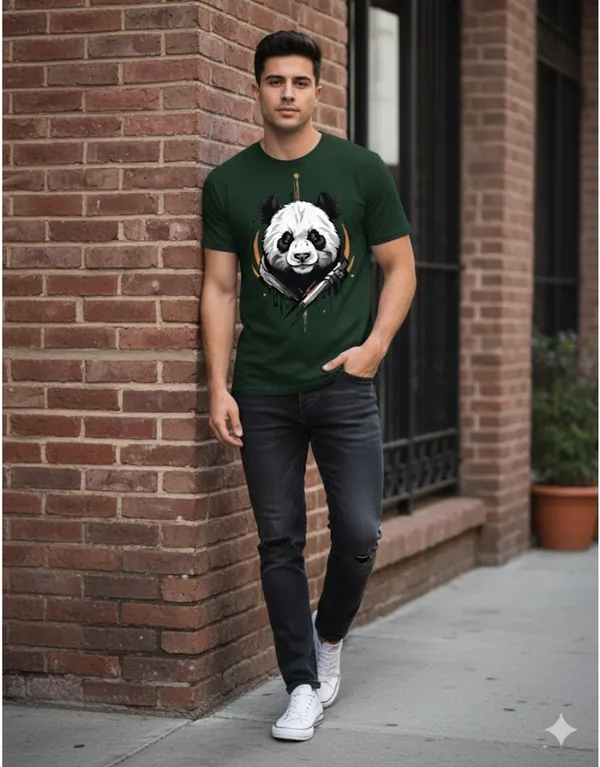 Green_Pure_Cotton_Self_Design_Round_Neck_Tshirt_For_Men