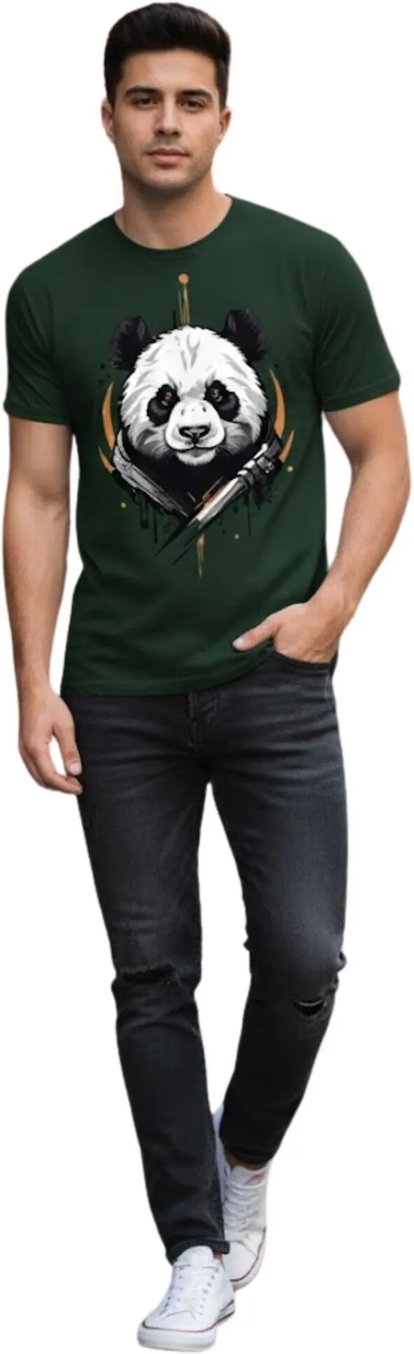 Green_Pure_Cotton_Self_Design_Round_Neck_Tshirt_For_Men