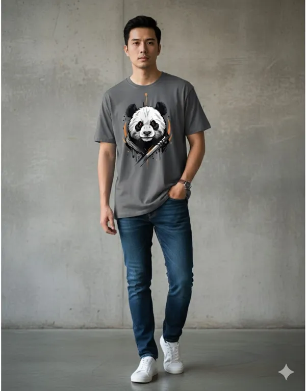 Grey_Pure_Cotton_Self_Design_Round_Neck_Tshirt_For_Men