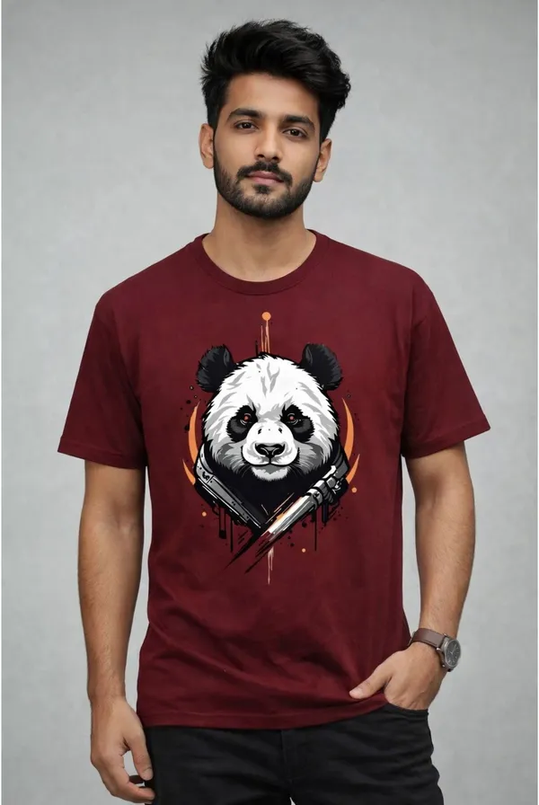 Maroon_Pure_Cotton_Self_Design_Round_Neck_Tshirt_For_Men