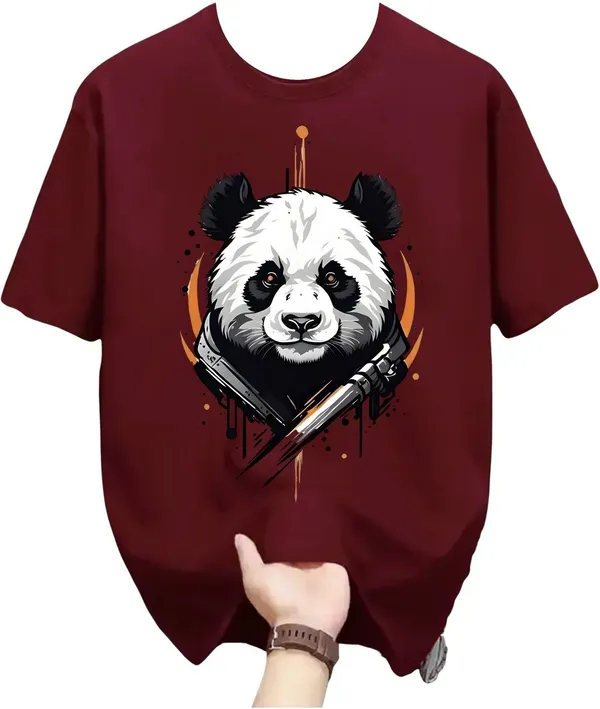 Maroon_Pure_Cotton_Self_Design_Round_Neck_Tshirt_For_Men