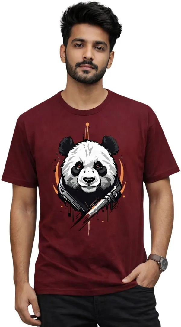 Maroon_Pure_Cotton_Self_Design_Round_Neck_Tshirt_For_Men