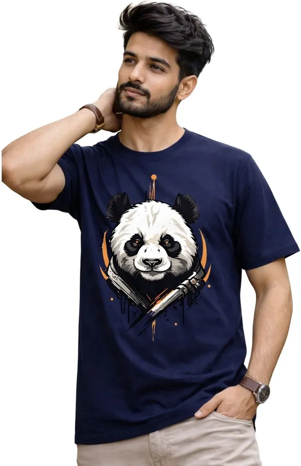 Dark_Blue_Pure_Cotton_Self_Design_Round_Neck_Tshirt_For_Men