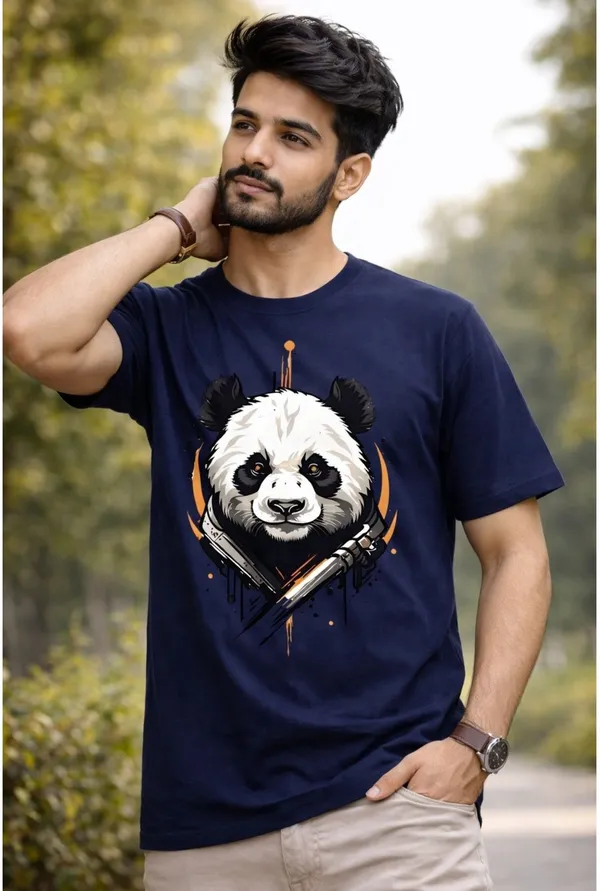 Dark_Blue_Pure_Cotton_Self_Design_Round_Neck_Tshirt_For_Men