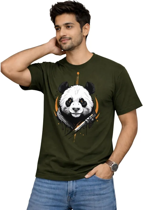 Dark_Green_Pure_Cotton_Self_Design_Round_Neck_Tshirt_For_Men