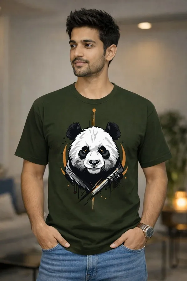 Dark_Green_Pure_Cotton_Self_Design_Round_Neck_Tshirt_For_Men