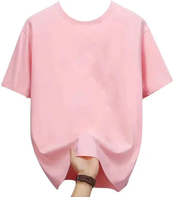 Pink_Pure_Cotton_Self_Design_Round_Neck_Tshirt_For_Men