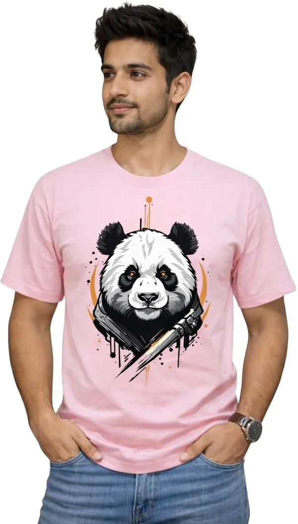 Pink_Pure_Cotton_Self_Design_Round_Neck_Tshirt_For_Men