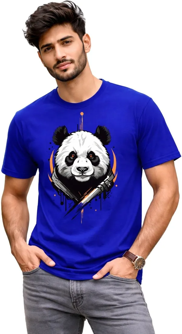 Blue_Pure_Cotton_Self_Design_Round_Neck_Tshirt_For_Men
