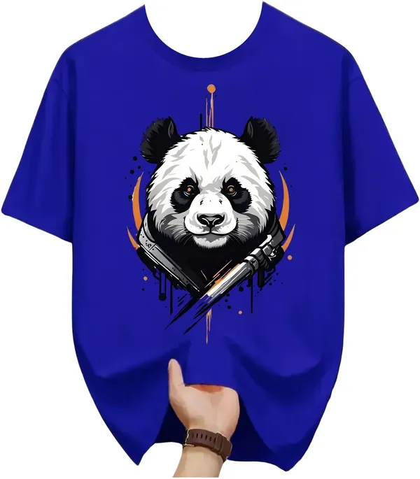 Blue_Pure_Cotton_Self_Design_Round_Neck_Tshirt_For_Men
