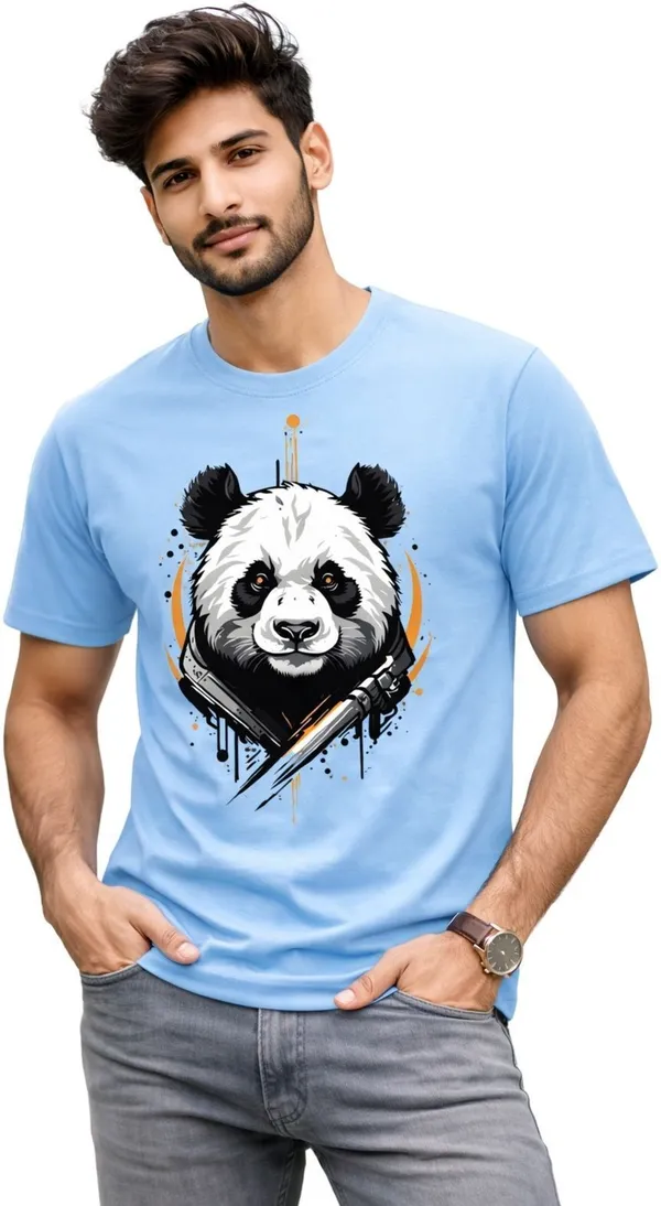 Light_Blue_Pure_Cotton_Self_Design_Round_Neck_Tshirt_For_Men
